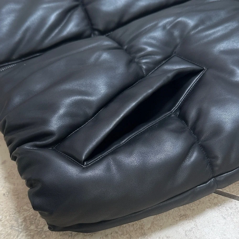Banana Republic Black Vegan Faux Leather Puffer Vest - Picture 5 of 13